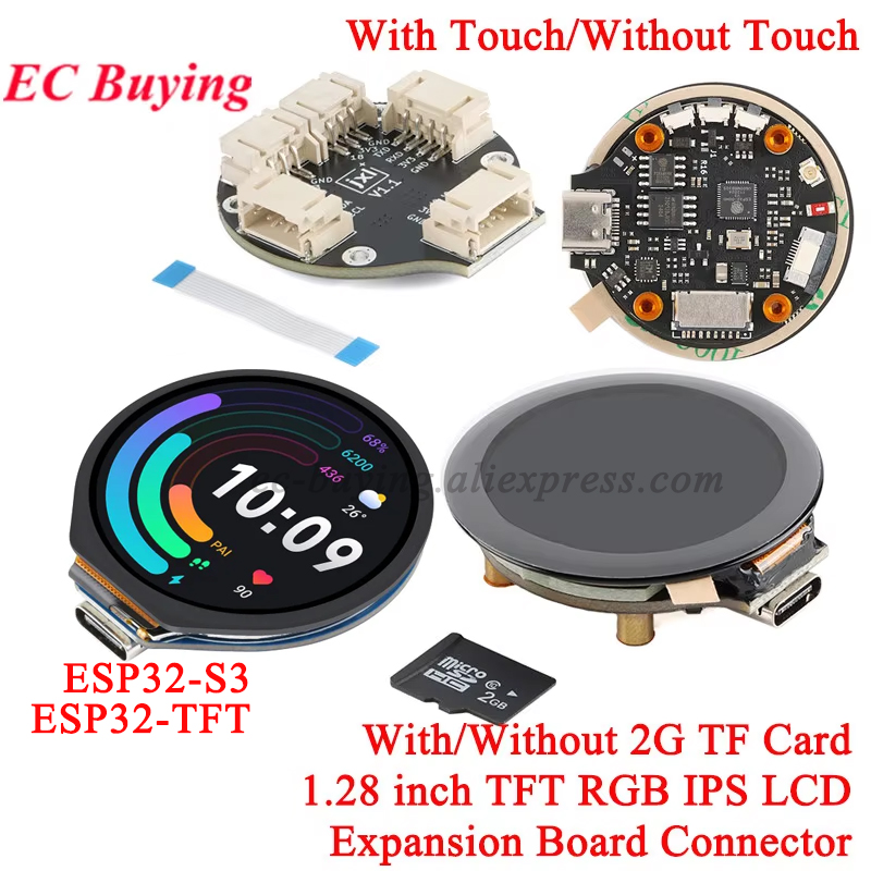 ESP32-TFT ESP32-S3 1.28 Inch Round IPS 65K Color TFT Touch Display LCD Screen Module 1.28" 240*240 2.4G WIFI BLE GC9A01 Driver
