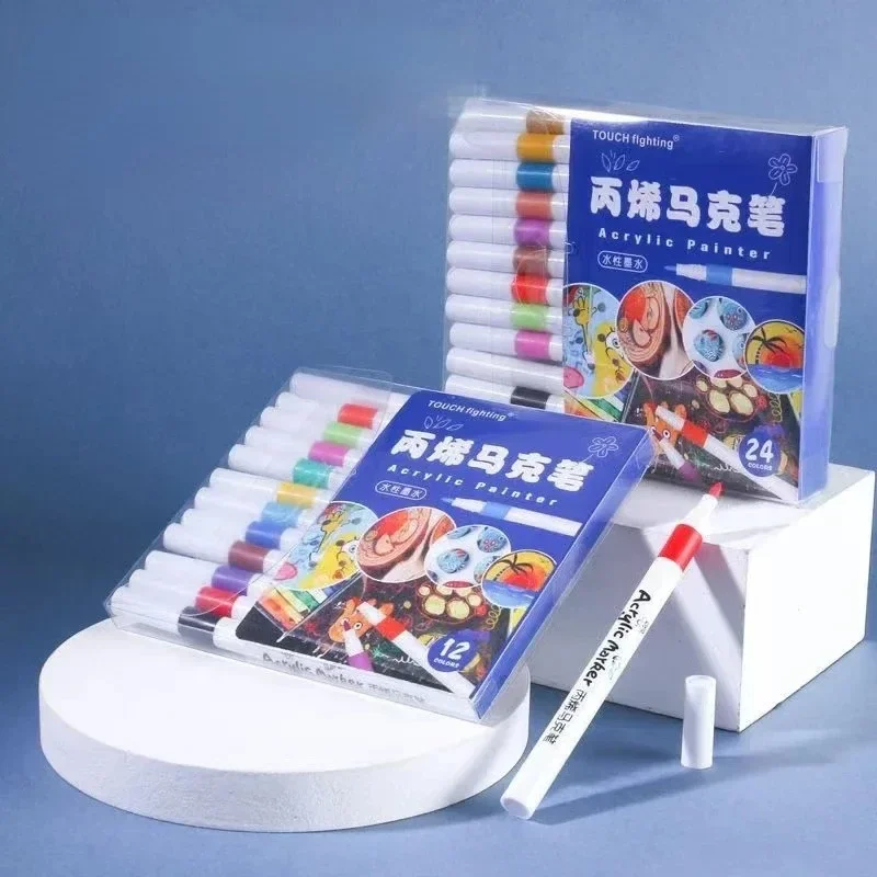 12-60 สีอะคริลิคชุดปากกามาร์กเกอร์สี Art MARKER Soft TIP ปากกาสําหรับเด็กหินสีเซรามิคแก้วไม้ผ้าภาพวาด