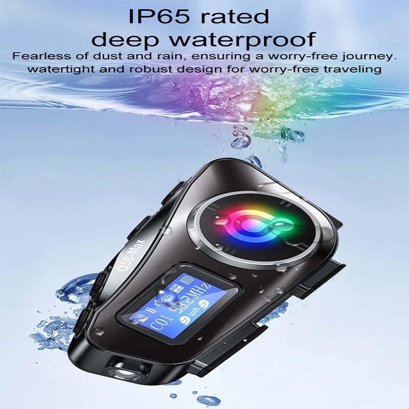 Q58-MAX-Auriculares Bluetooth para casco de motocicleta, intercomunicador con iluminación LED Dual de 500M, IP65, impermeable, estéreo, Radio FM