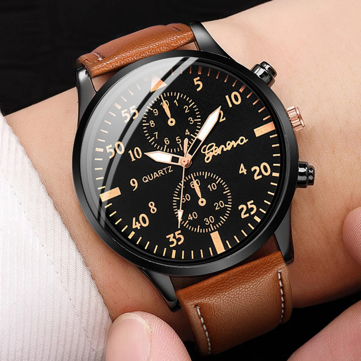 Conjunto de relojes de negocios para hombre, pulsera de cuarzo con esfera árabe, de cuero, Vintage, sin caja, 4 unidades