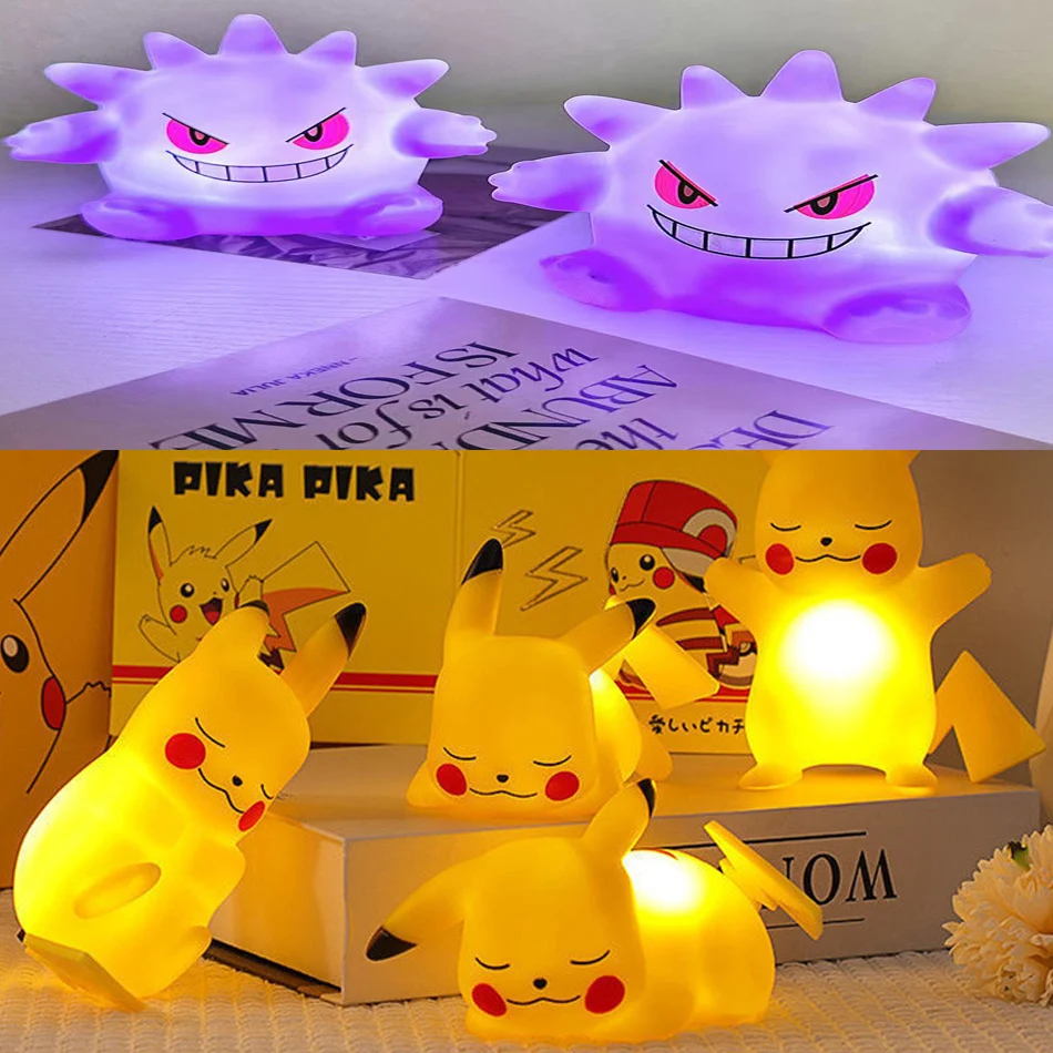 Pokemon Night Light incandescente Pikachu Gengar Charizard Psyduck Squirtle Cute Kawaii Soft Animal lampada da comodino bambini regali per bambini
