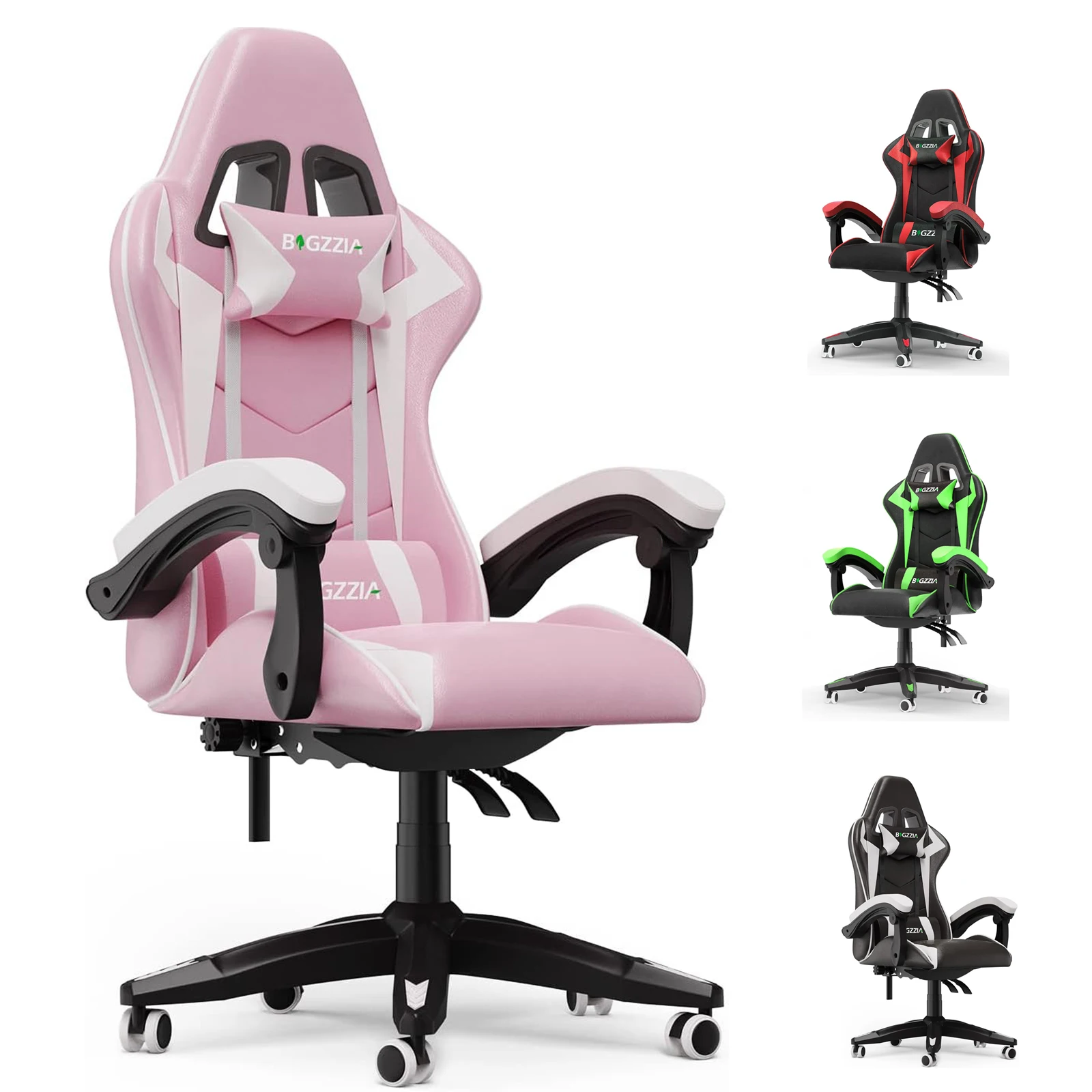 Ergonomiczne krzesło gamingowe Krzesła dla graczy z poduszką lędźwiową + zagłówek, krzesło biurowe komputerowe z regulacją wysokości dla dziewcząt i chłopców