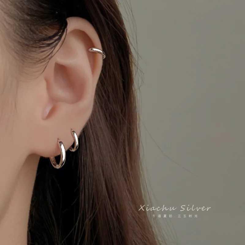 Plata de Ley 925 auténtica hebilla de oreja redonda bohemia minimalista para mujer pendiente de aro accesorios de joyería