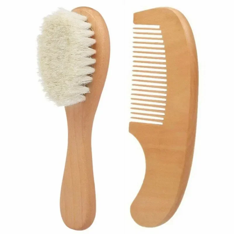 2PCS Neugeborenen Wolle Baby Holz Pinsel Kamm Neugeborenen Haar Pinsel Infant Kopf Massager Tragbare Kamm Haar Bad Pinsel kamm