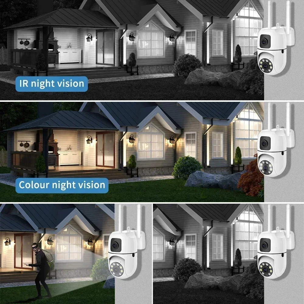 Cámara Wifi de 8MP, cámaras de seguridad inalámbricas para exteriores con doble lente, Audio bidireccional, visión nocturna en Color, Monitor de bebé, cámara inalámbrica de detección
