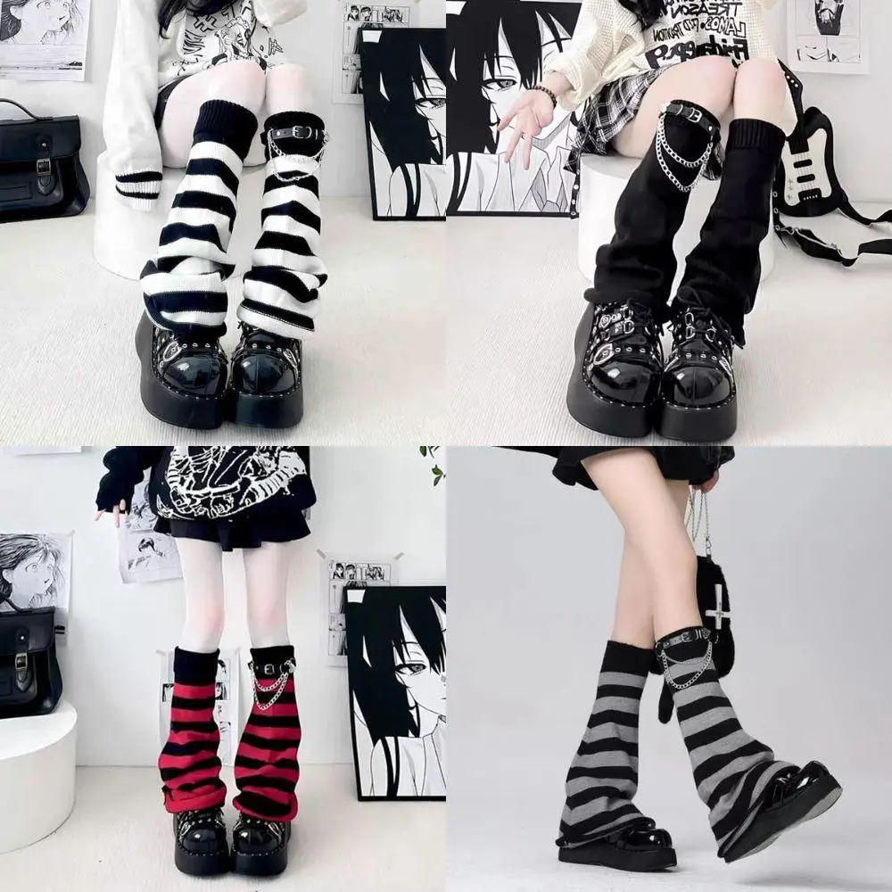 Listrado jk outono legwarmer y2k punk malha polainas lolita meias queimado malha longas aquecedores pé capa coxa alta lolita