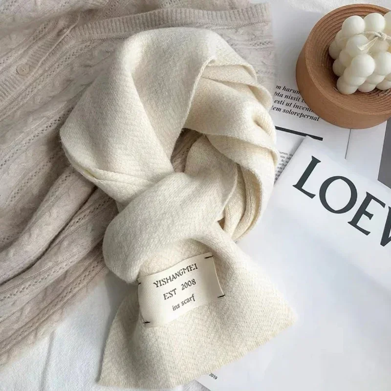 Bufandas de invierno para mujer, bufanda tejida de alta calidad, bufandas con patrón de rayas Vintage blanco de estilo coreano, bufandas cálidas para invierno y exteriores