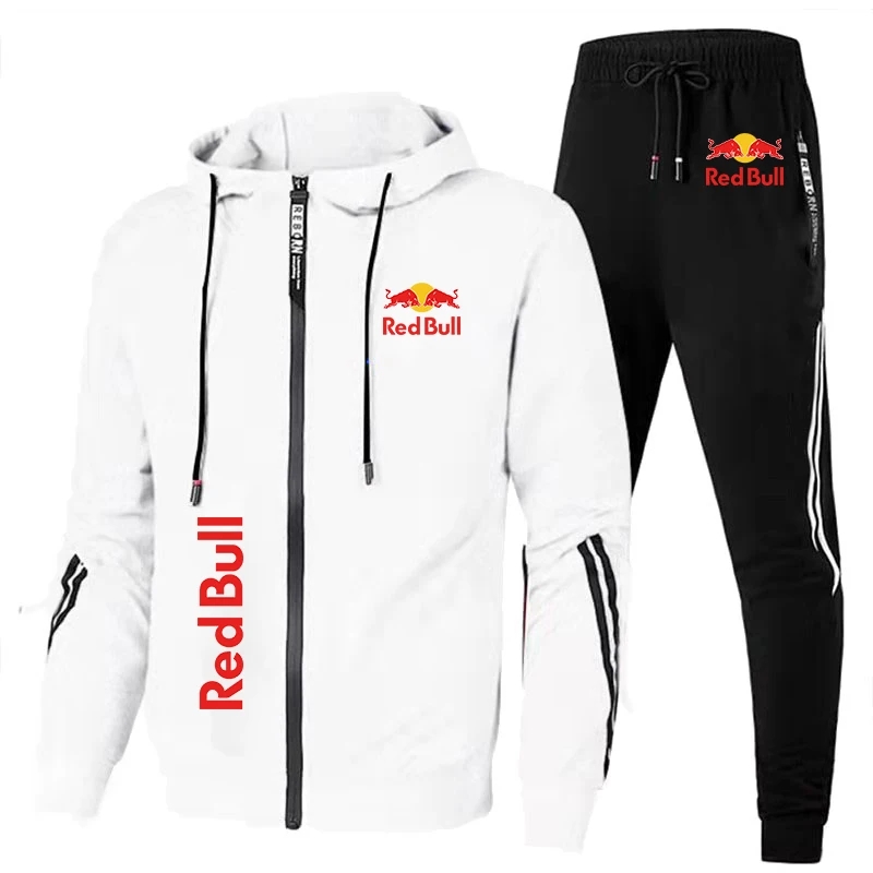 봄 2025 Red Bull 로고 남성용 까마귀 세트 2 피스 New Red Bull 프린트 자켓 남성 패션 Simple 까마귀 Stormtrooper Coat Red