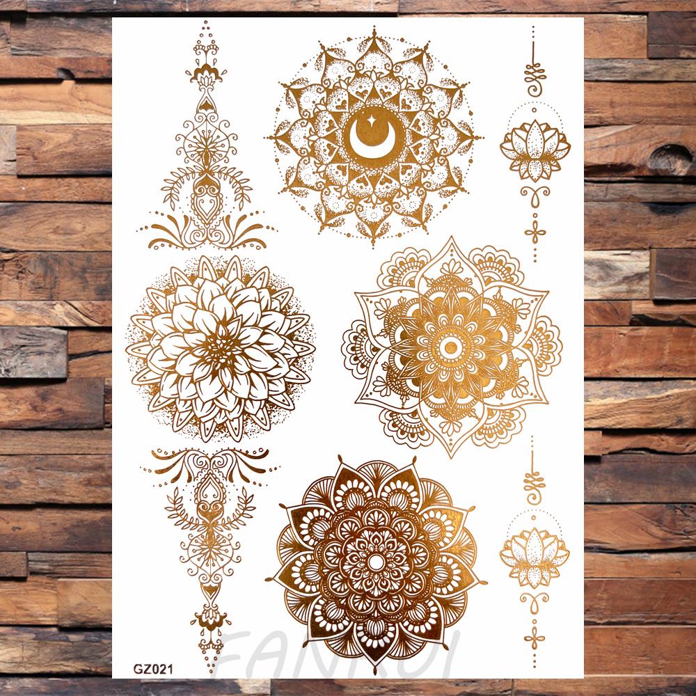 สมจริงช้าง Moon รอยสักชั่วคราวสําหรับผู้หญิงผู้ใหญ่ปลอมผีเสื้อลูกไม้ Mandala Tattoo สติก