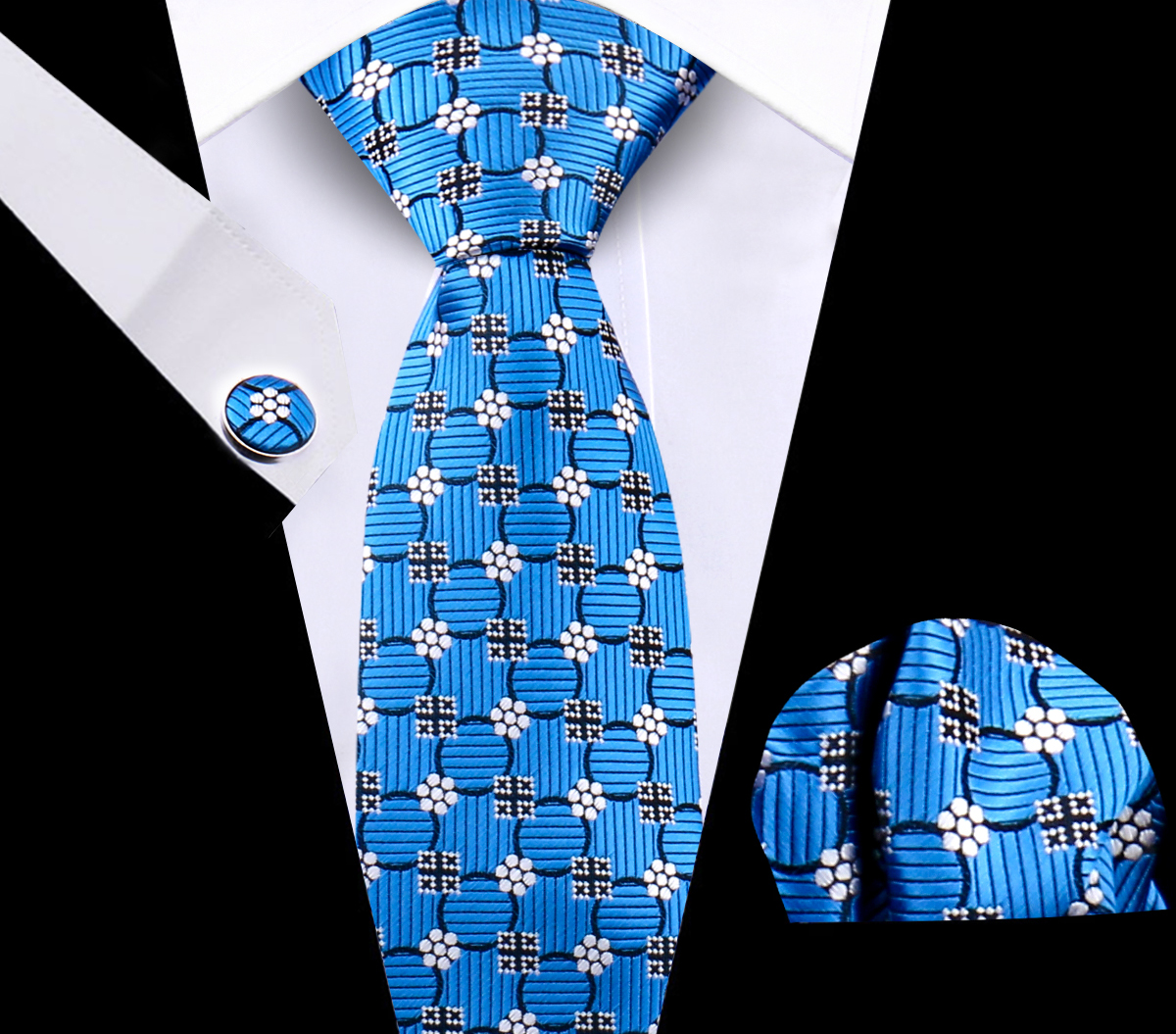 Luxuriöse karierte Krawatte für Herren, Krawatte, Einstecktuch, Einstecktuch, Manschettenknöpfe, Set, Jacquard, gewebte Krawatten, Hochzeit, Business-Accessoires