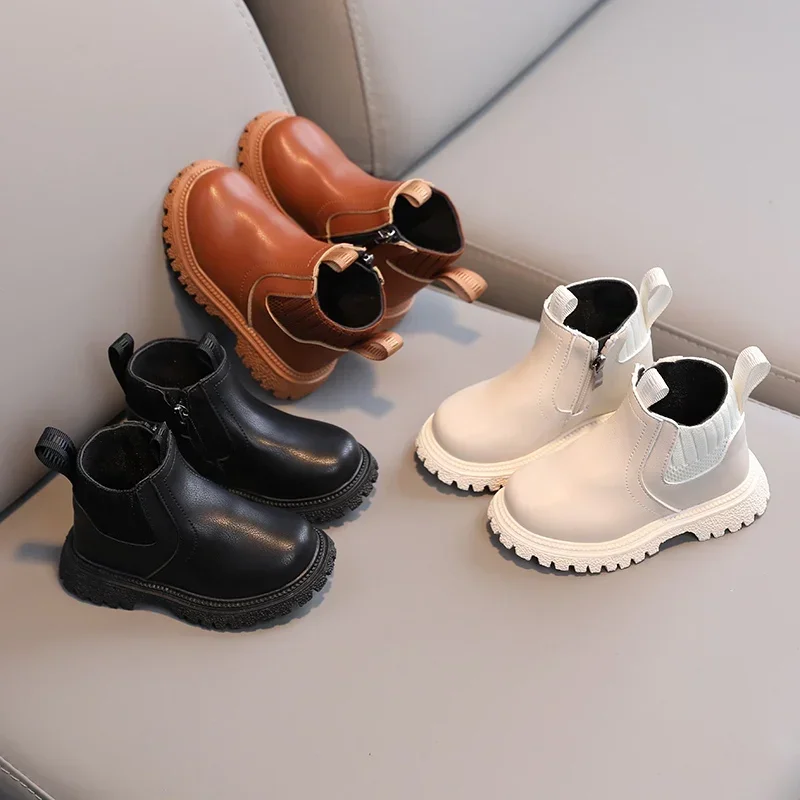 Crianças botas curtas moda meninos sapatos outono inverno botas de couro crianças antiderrapante da criança meninas bota da criança sapatos de neve