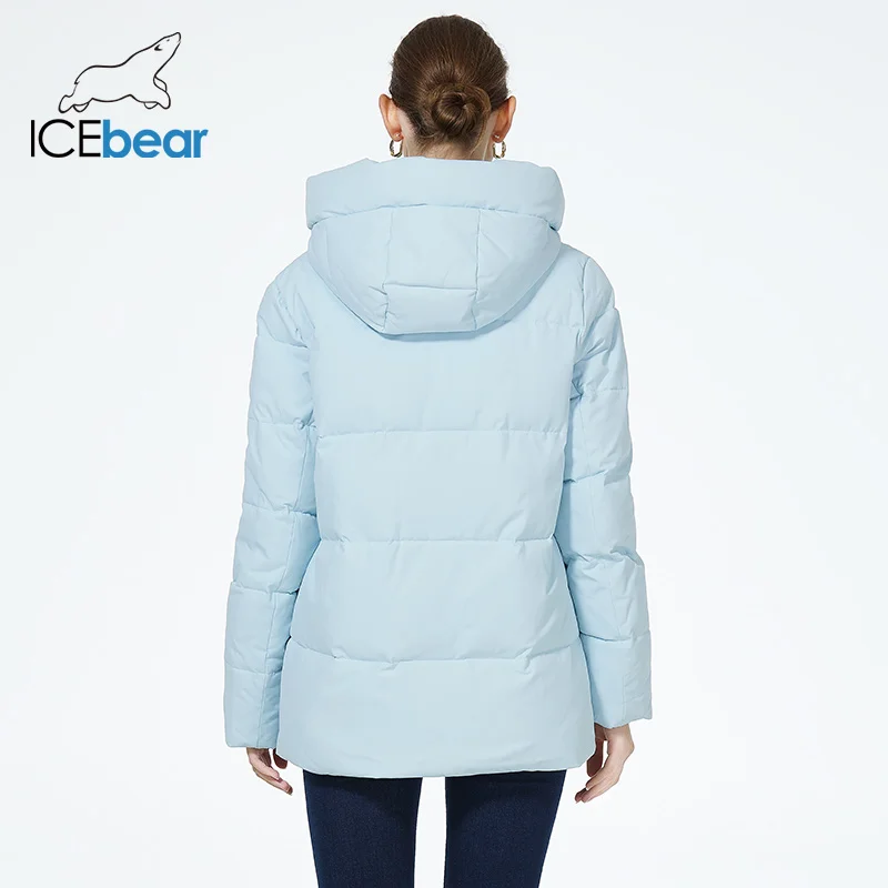 Icebear 2023เสื้อคลุมตัวสั้นให้ความอบอุ่นสำหรับผู้หญิง, เสื้อคลุมซิปเสื้อแขนยาวกันลมมีฮู้ด GWD3911I