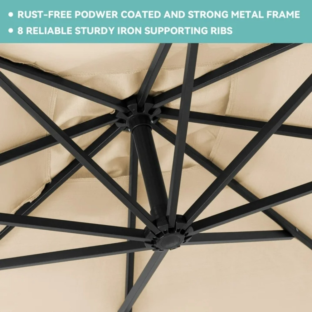 10' Heavy Duty Patio Hanging Offset Cantilever Patio Umbrella with 4-Piece Base, Beige