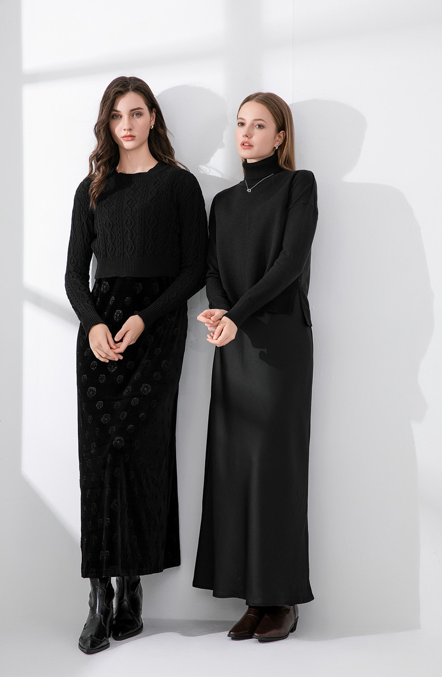 2024 AS Elegance dameskleding Mockneck gebreide top + hoogwaardige luxe satijnen rok (verzending binnen 1 dag)