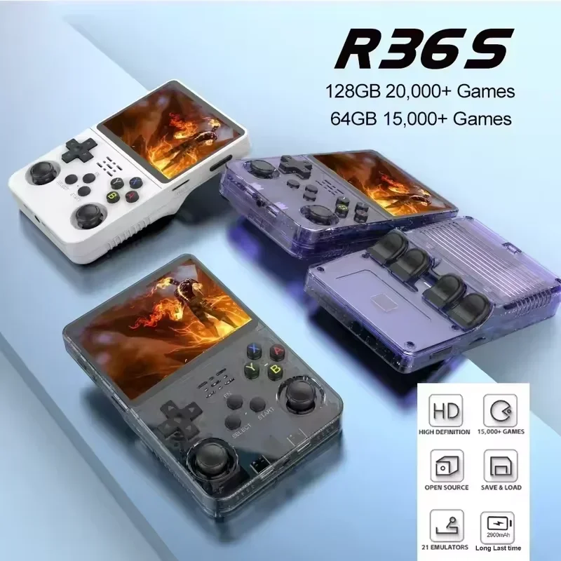 128G R36S Retro Handheld Video Game Console Linux System 3.5 Inch IPS Screen R35s Pro Portable Pocket Video Player 64GB Games