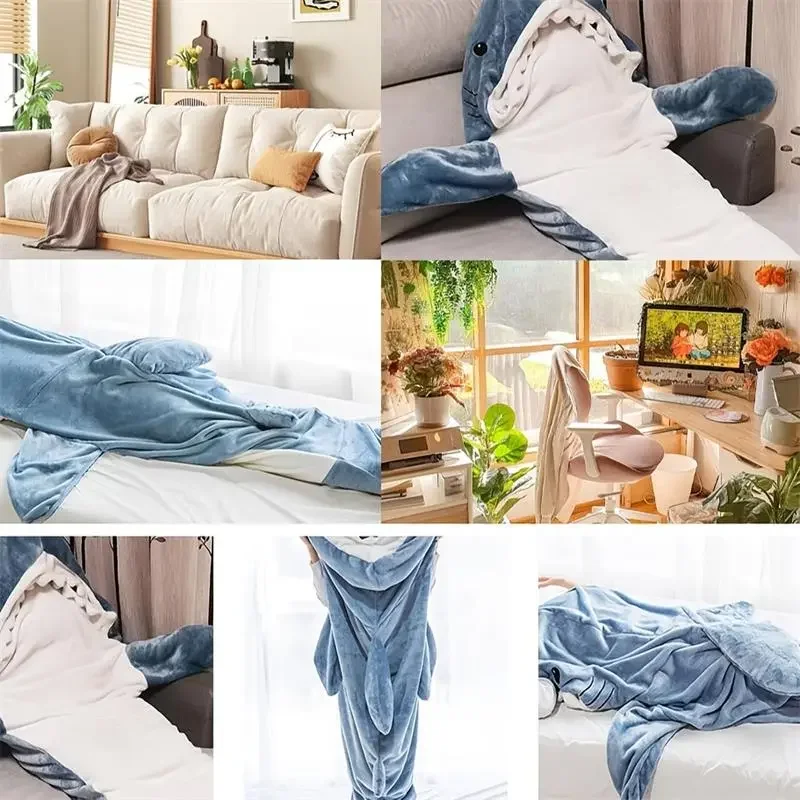 Manta de tiburón para adultos, mono con capucha, divertido saco de dormir para fiesta de sueño, invierno, cálido, nuevo, 1 unidad