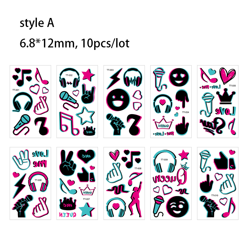 Luminous Music Festival Tattoo Glowing Dance Party สติกเกอร์รอยสักกันน้ําชั่วคราวเพลงหมายเหตุ/ชุดหูฟัง Art สติกเกอร์ผิว