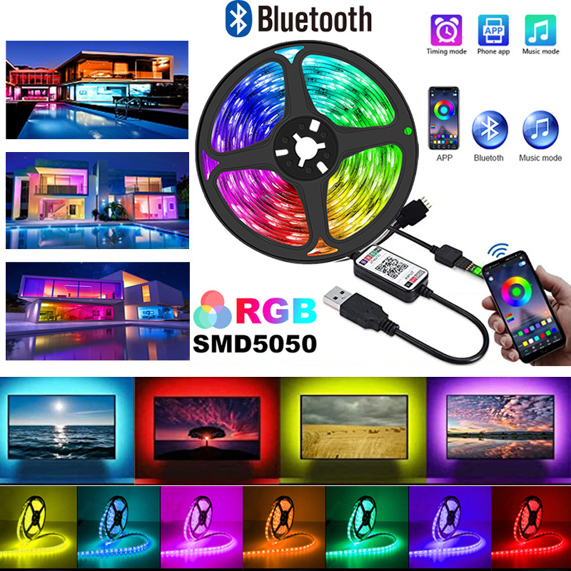 LED 라이트 벨트 세트 5050RGB 다채로운 원격 제어 블루투스 5V 라이트 스트립 세트, TV 배경 분위기 조명 0.5M/1M/2M/3 4 5M