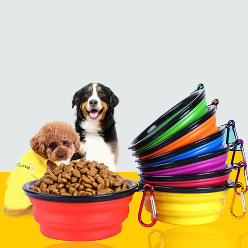 Tigela dobrável com moldura preta de 350ml, com chaveiro, tigela para animais de estimação, tigela portátil de viagem, conveniente, tigela para gato, não é fácil de deformar, tigela dobrável