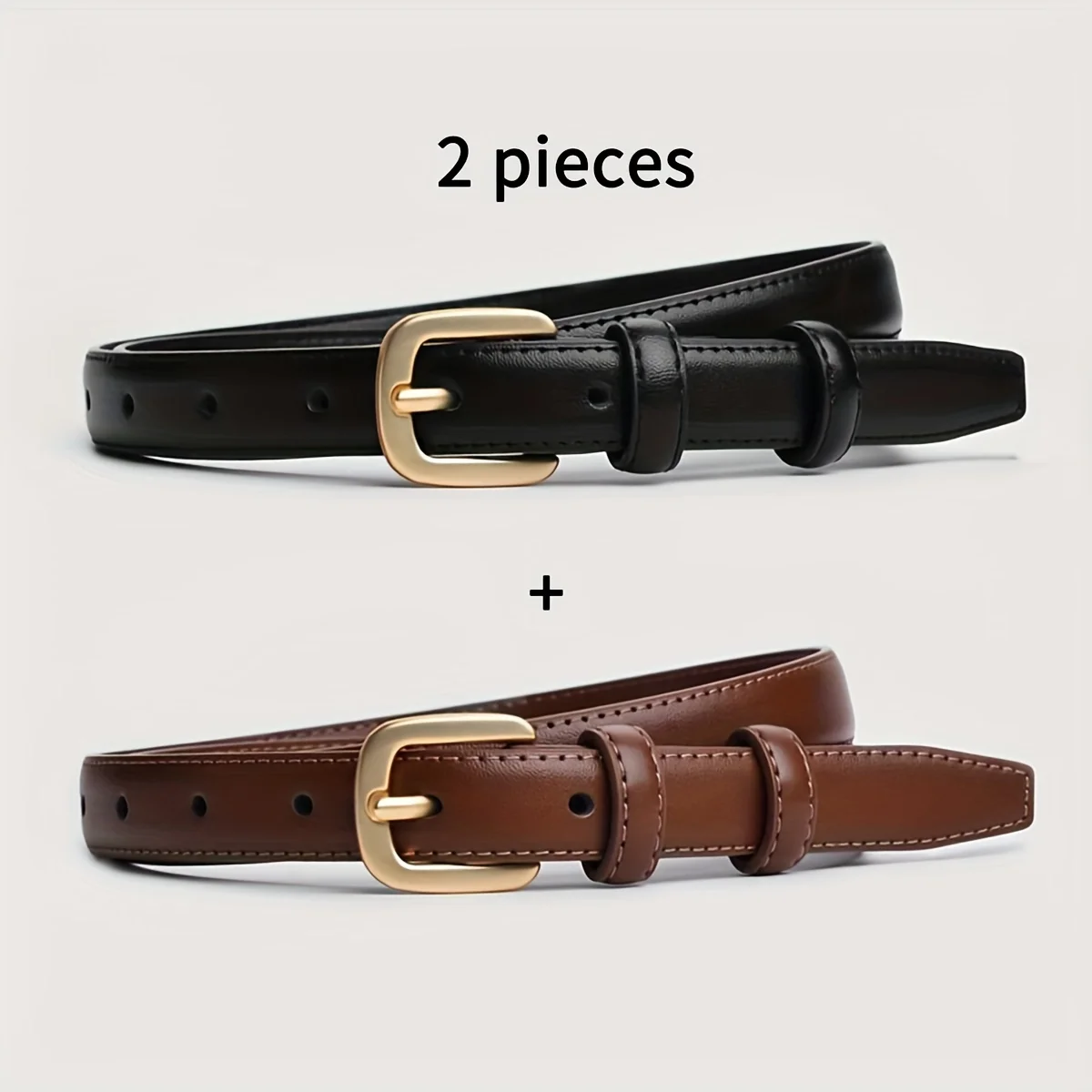 Cinto de moda casual de 2 pacotes com sensação simples e sofisticada, cinto de laço duplo com fivela de agulha adequado para uso diário