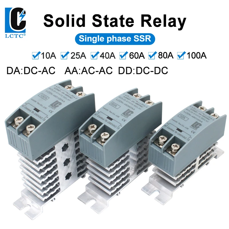 Твердотельное реле SSR Реле на DIN-рейку с радиатором 10A 25A 40A 60A 80A 100A 120A DC - AC DC - DC AC - AC Однофазное управление