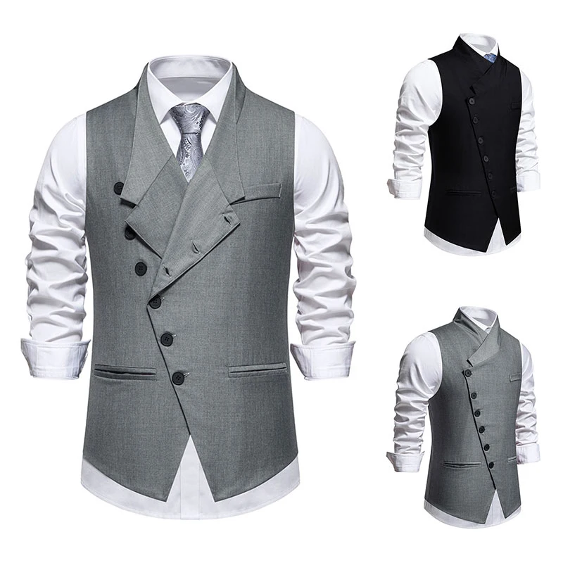 Chaleco de traje para hombre temporada moda boda solapa oblicua chaleco de un solo pecho vestido de negocios chaleco chaleco para hombre