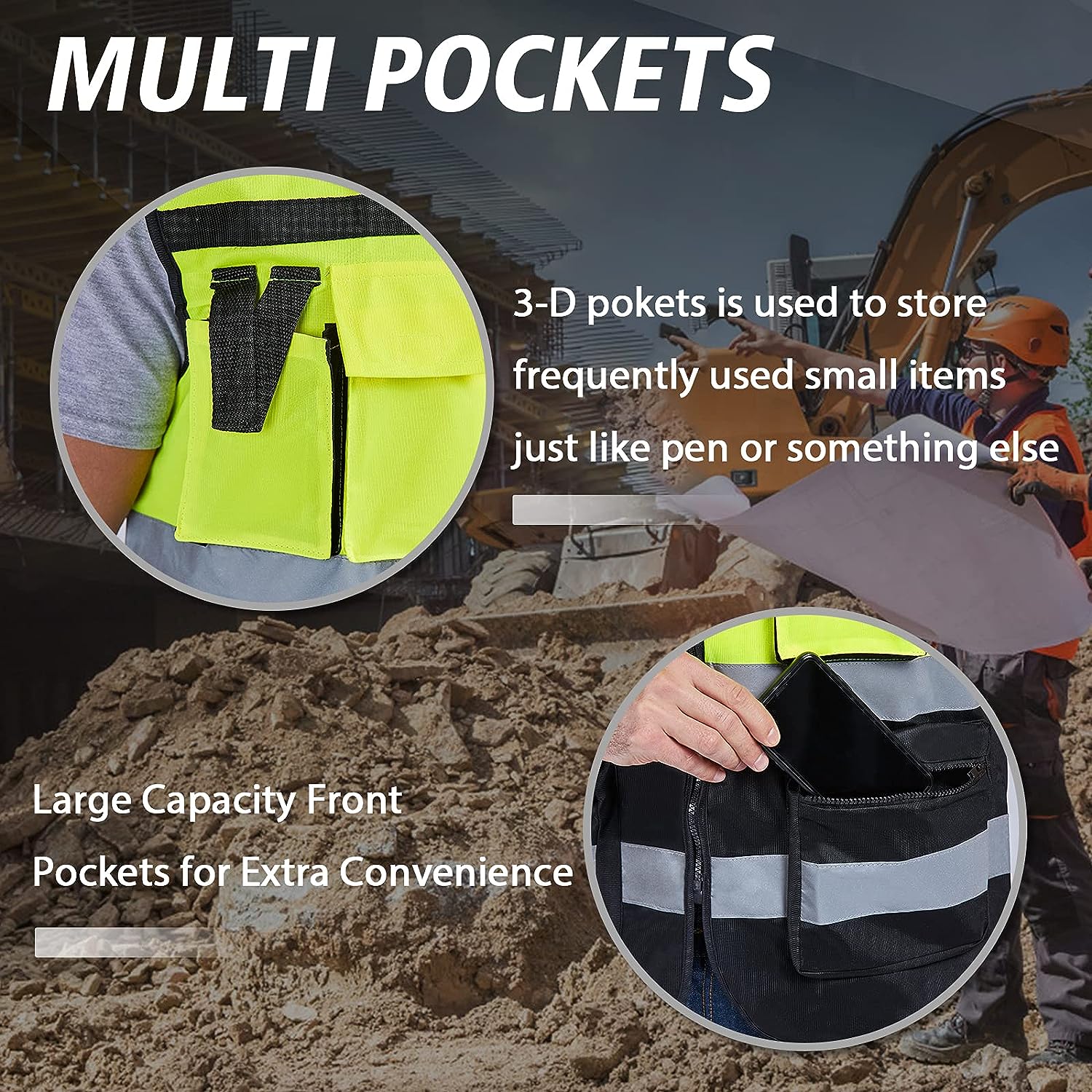 Colete de segurança reflexivo com logotipo personalizado para homens, colete de trabalho com bolsos e zíper, construção de segurança, dois tons, roupa de trabalho