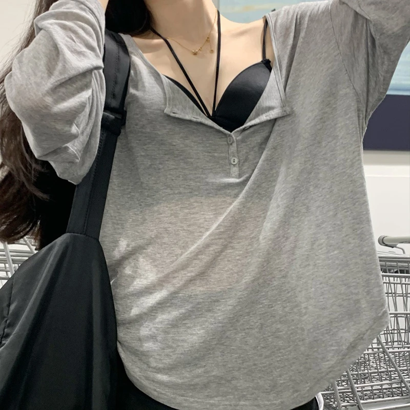 Tシャツ女性スラッシュネック長袖トップス固体ストレッチ女性の夏のセクシーなクラブ Tシャツ韓国ルーズ Tシャツストリート服
