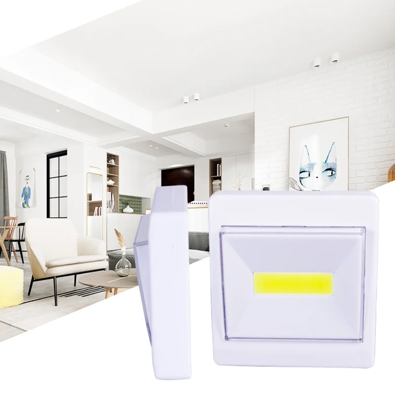 Luz LED nocturna superbrillante, luces LED COB de 3W para armario, lámpara con interruptor operada por batería para camino, escaleras, armario, iluminación