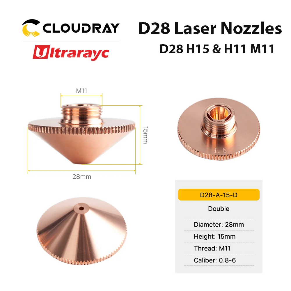 Ultrarayc Đầu Cắt Laser Vòi Phun Đơn Đôi Chrome Mạ Lớp D28 Cỡ Nòng 0.8-6.0Mm Cho Precitec WSX sợi Đầu Cắt