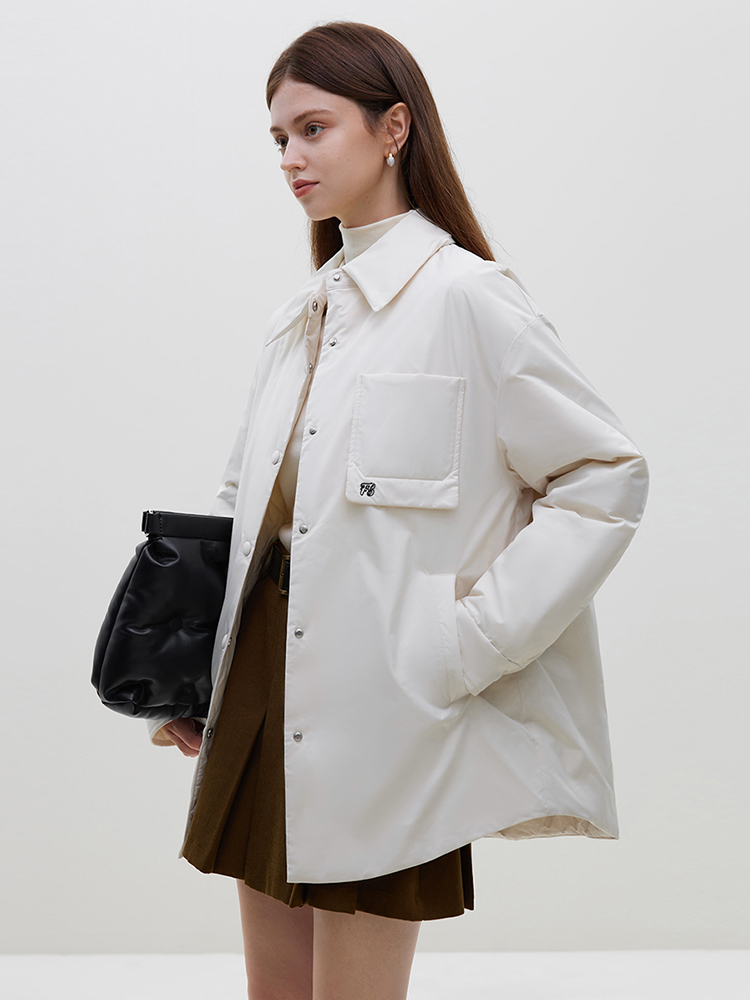 FSLE Office Lady modna ciepła koszula w stylu College kurtka puchowa dla kobiet zimowe nowe luźne koszule damskie 23FS14121