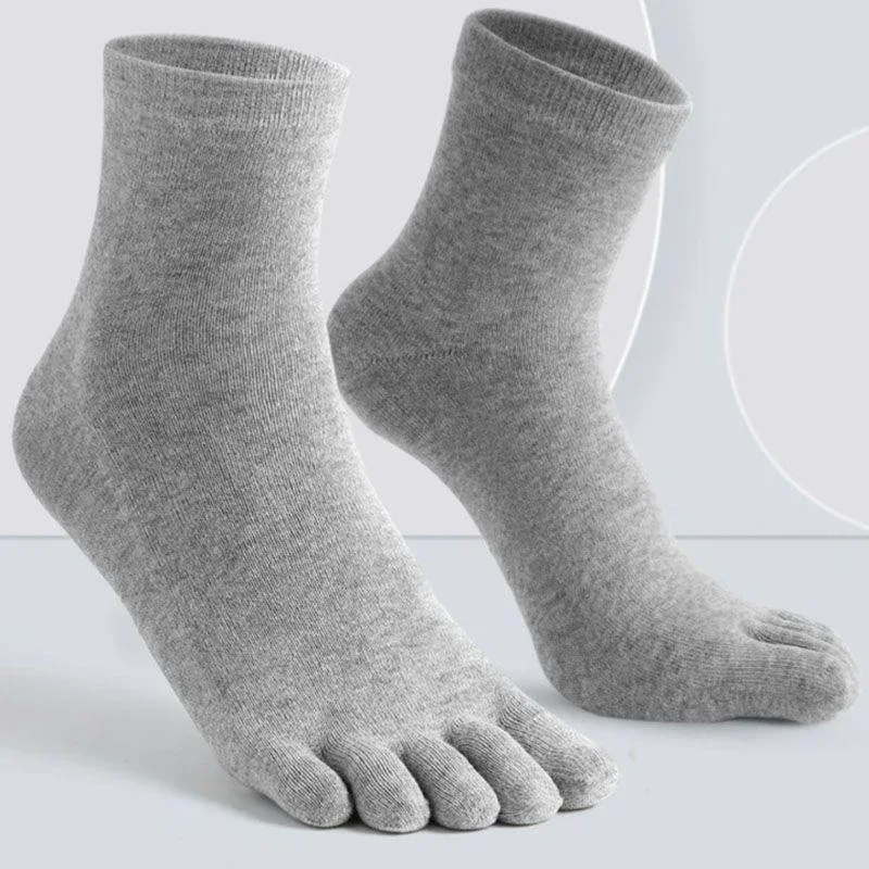 Calcetines de cinco dedos para hombre, calcetines de cinco dedos de algodón puro que absorben el sudor, calcetines con punta abierta de tubo medio, calcetines para dedos de los pies para hombre