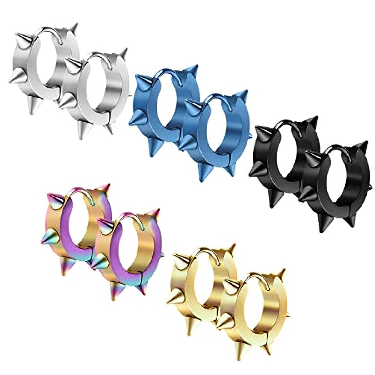 Clearance_1 Paar Edelstahl-Creolen mit Scharnier für Herren, Punk-Spike-Ohrringe_Continuous Updates