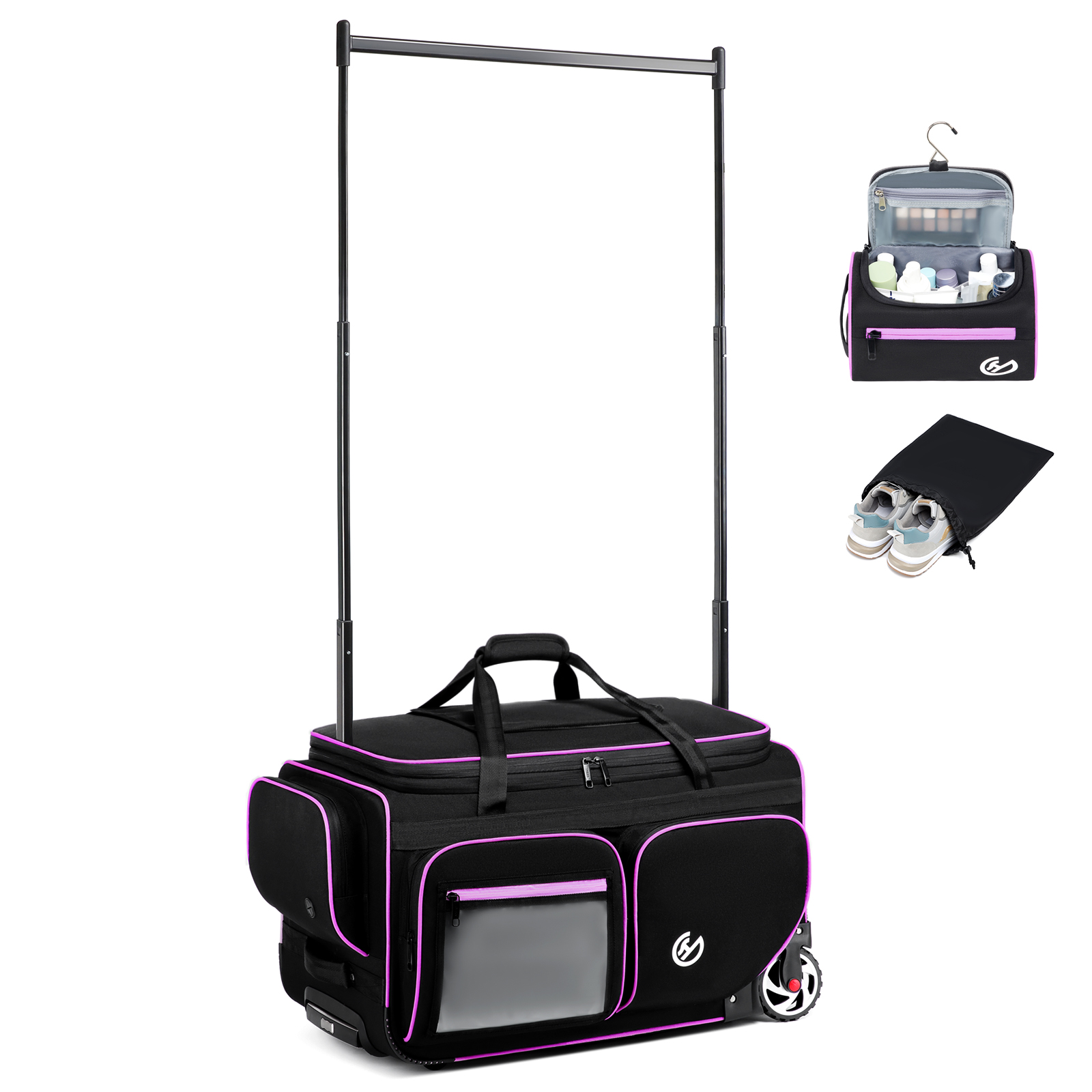 Bolsa de viagem para carrinho de negócios, grande capacidade, bagagem de mão, bolsa para laptop com rack de secagem de roupas, estojo de viagem multifuncional