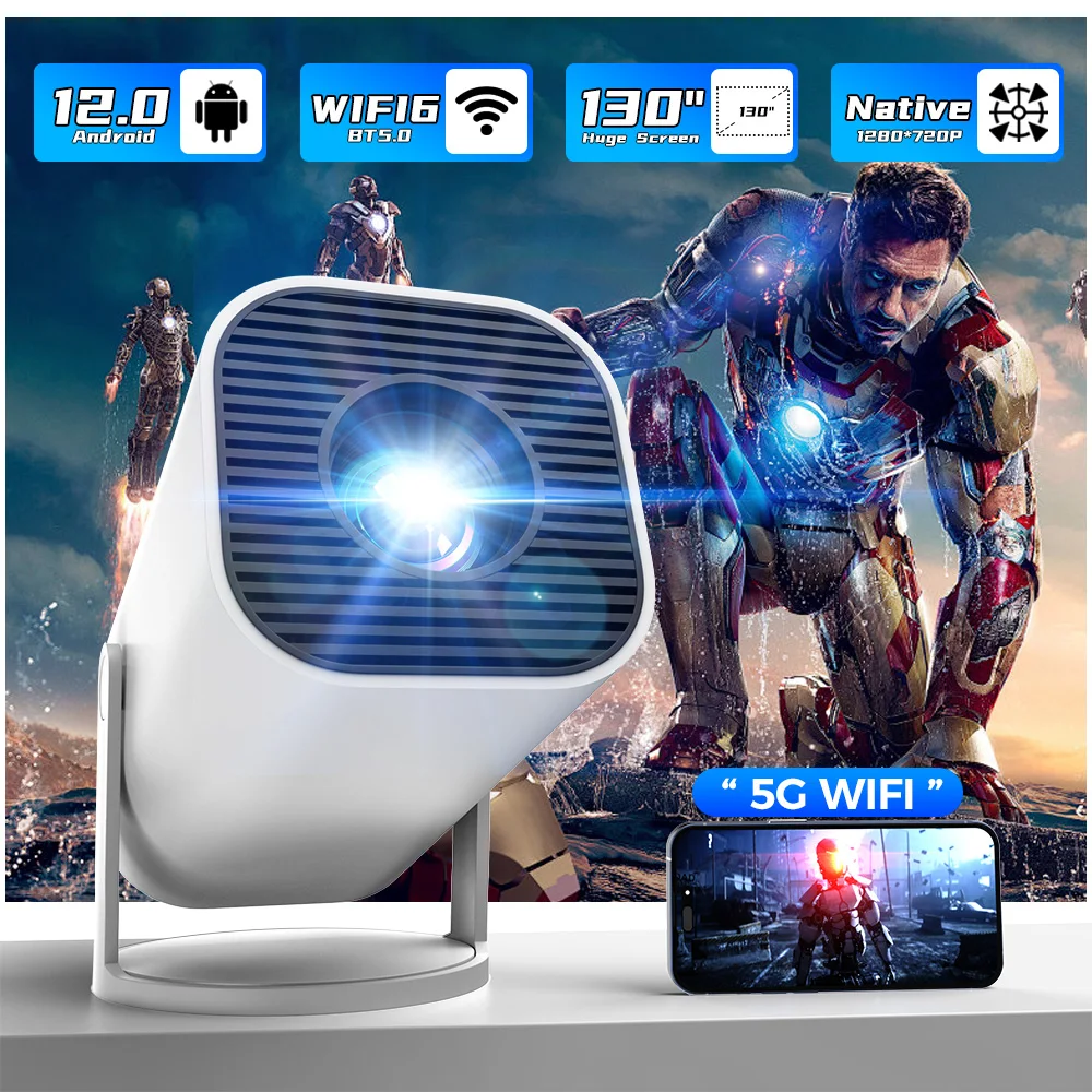 Mini projetor portátil inteligente 4k android11.0 720p nativo 1280*720p duplo wifi6 bt5.0 projetor de feixe de cinema ao ar livre auto keystone