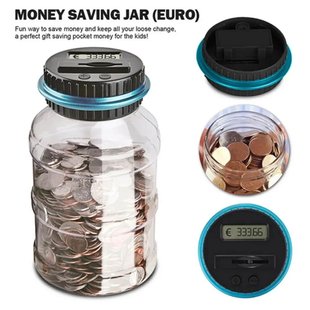 Salvadanaio elettronico Contatore Moneta LCD digitale Conteggio Moneta Scatola di risparmio di denaro Scatola di immagazzinaggio di monete in barattolo per regali di denaro EURO USD