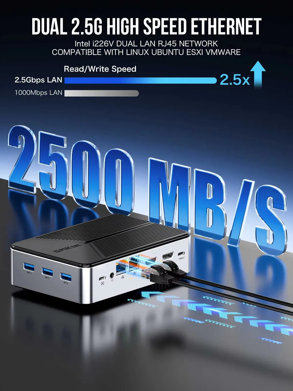 GMKtec G9 NAS Mini PC Intel N150 4-Bay M.2 NVMe Slots Firewall Computer 12G LPDDR5 64GB eMMC Ubuntu 2x2,5G Homelab Server WiFi6