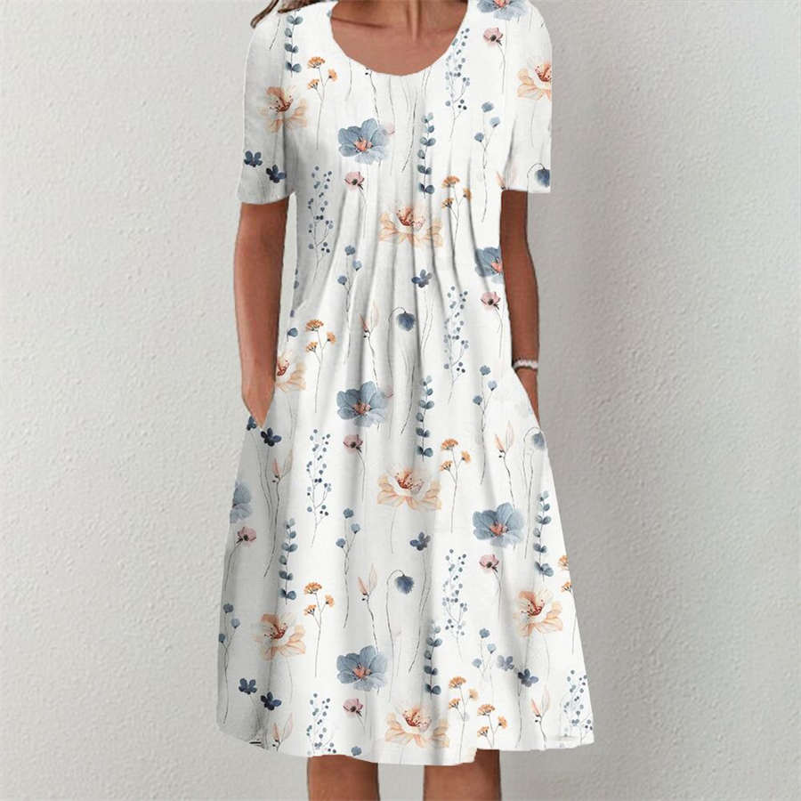 Elegantes Kleid für Damen, lässiges Temperamentkleid, kurze Ärmel, lockere Kleider, Wochenendurlaub