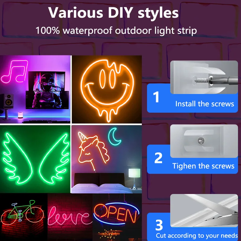 TUYA Neon LED Strisce luminose 5V 84LED/M Silicone Neon Corda Luce con Alexa Wifi APP Controllo Sincronizzazione musicale RGB Strip Tape per camera