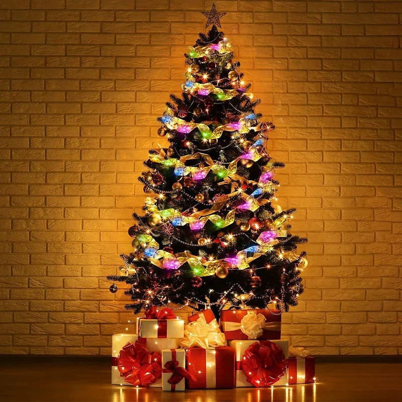 Weihnachtsdekoration, LED-Band, Lichterkette, Weihnachtsbaumschmuck für Zuhause, 2024, DIY, Schleifen, Lichterkette, Navidad, Neujahr 2024