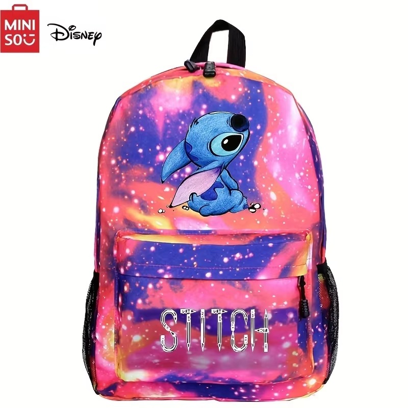 MINISO Plecak z motywem Disney Stitch Wytrzymały, lekki plecak szkolny podróżny inspirowany kreskówkami, z bezpiecznym zamkiem błyskawicznym