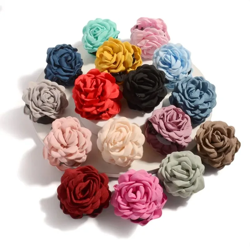 16 Kleuren Zweet Middelgrote Katoen Roos Bloem Haar Klauw Clips Voor Vrouwen Koreaanse Ctach Shark Klem Haaraccessoires 2024
