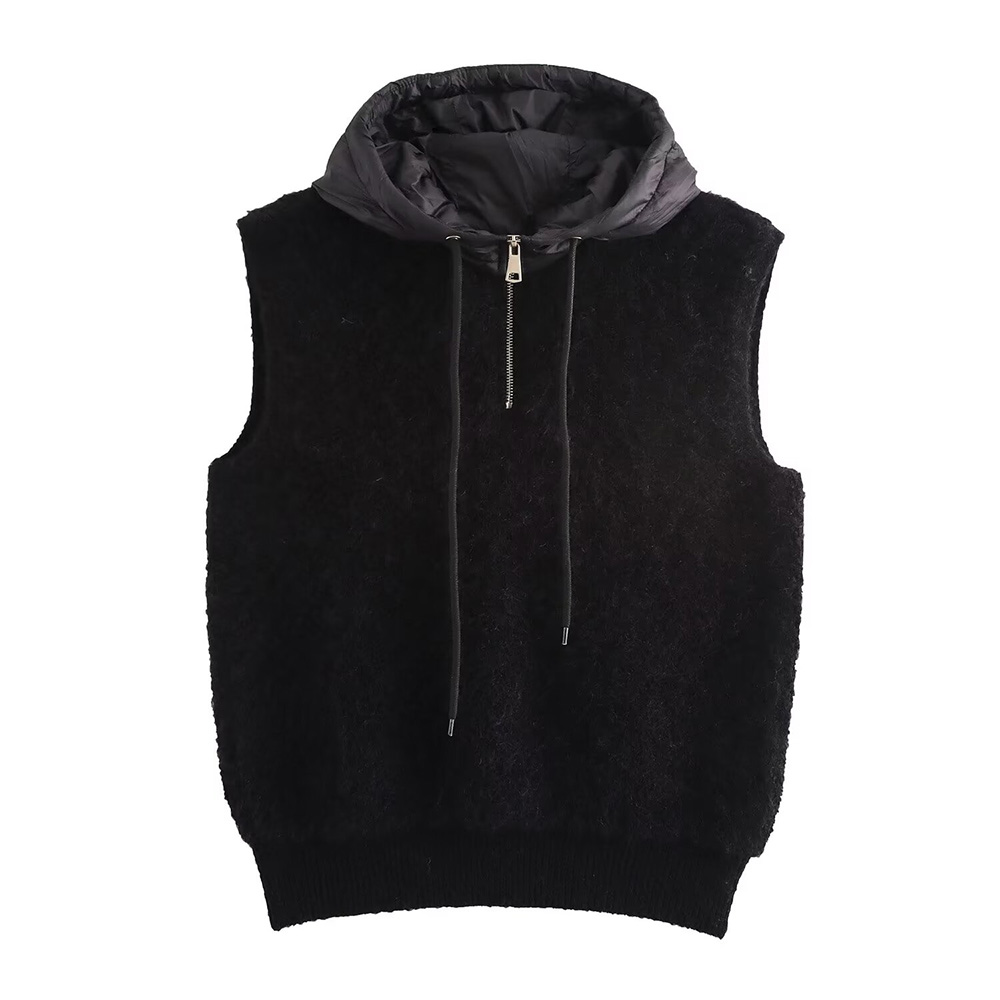 Outono nova moda feminina roupas casuais e design elegante estilo europeu e americano colete de malha com capuz