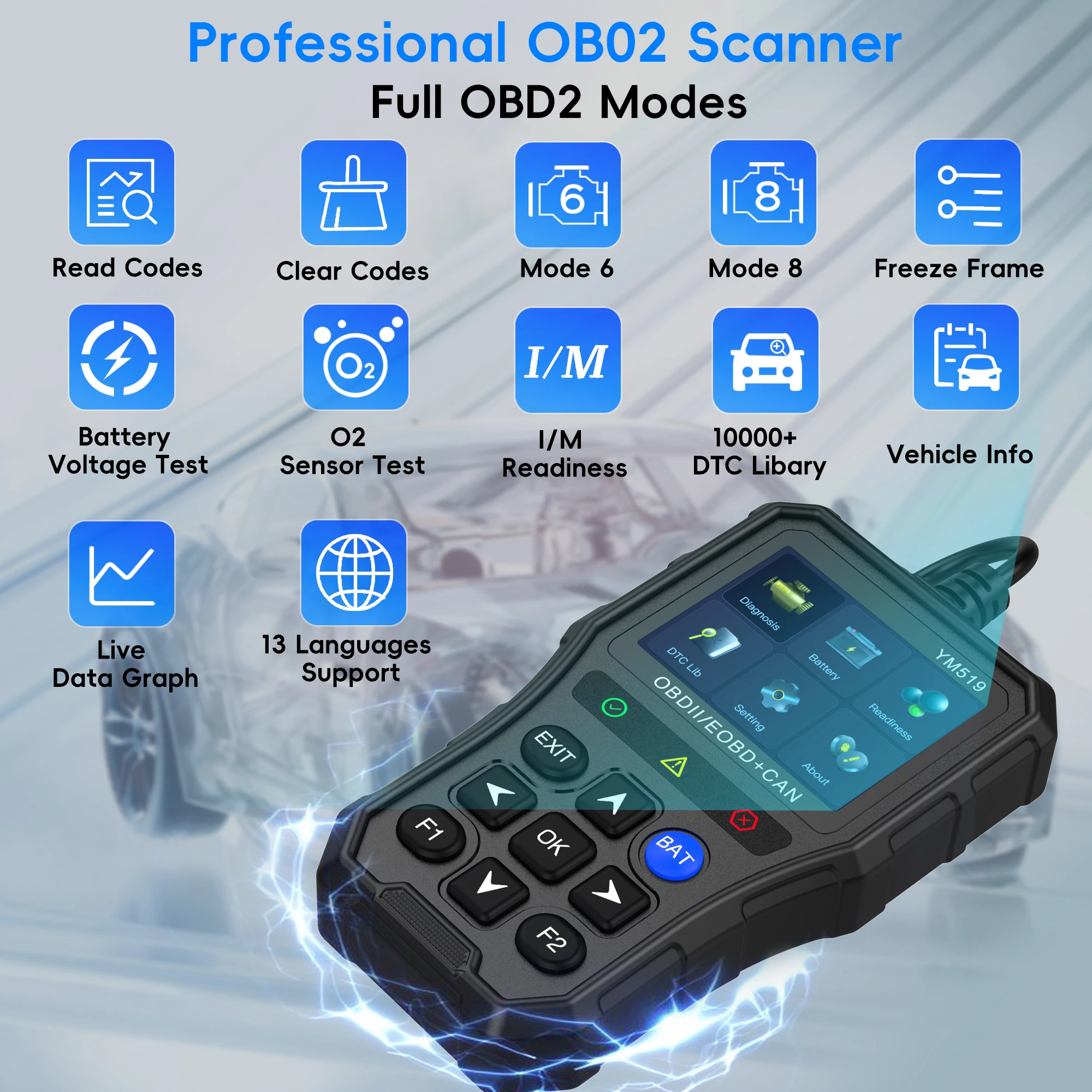 Herramienta de diagnóstico de escáner OBD2, lector de código de motor de comprobación, herramienta de escaneo de diagnóstico de coche con luz de motor de comprobación automática profesional