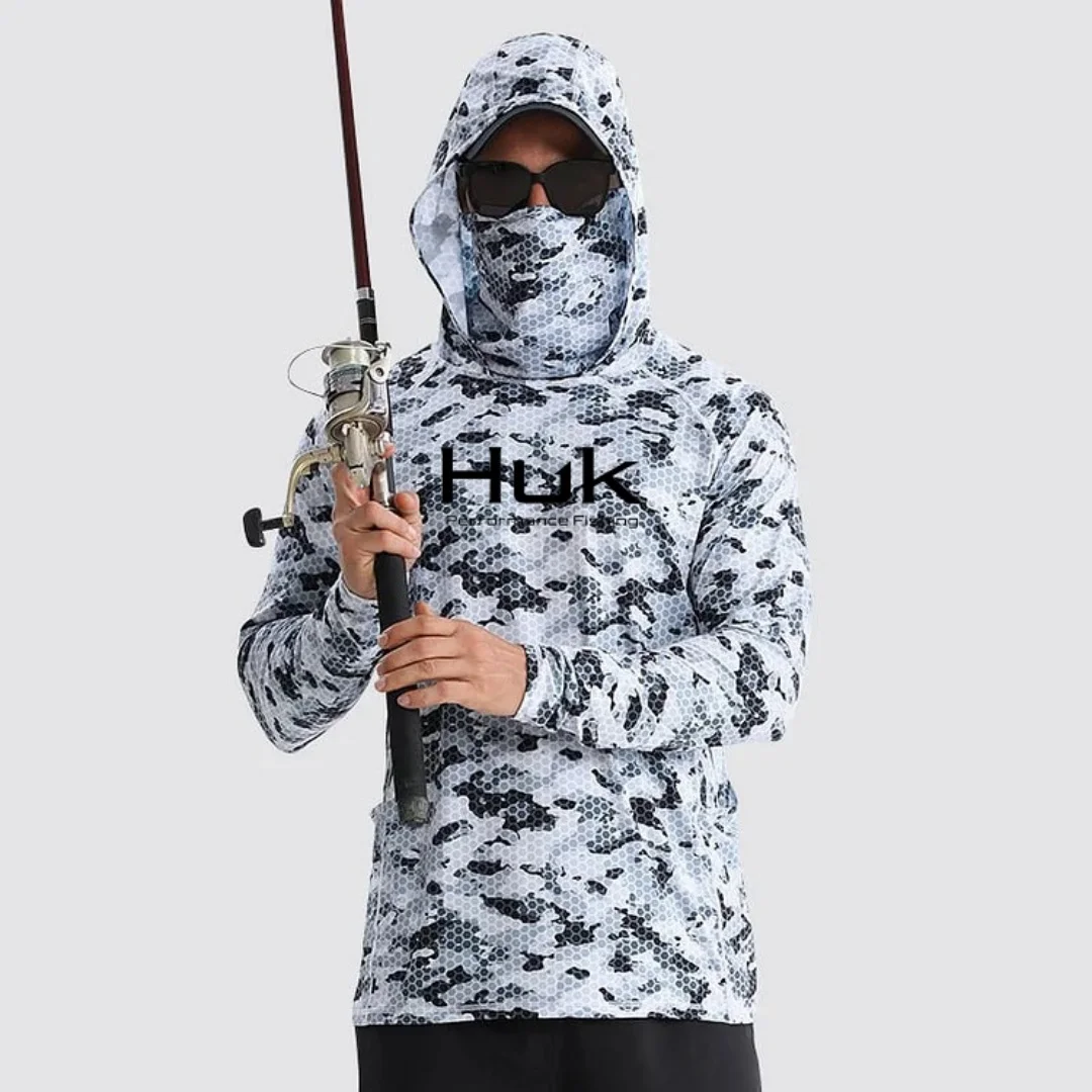Sudadera con capucha De pesca para hombre, Sudadera con capucha con protección UV De pesca, ropa De Pesca, top con capucha, gris y blanco