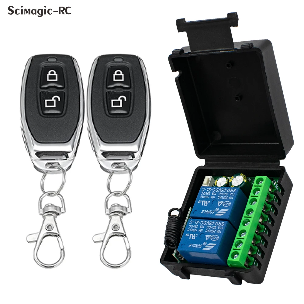 12V/24V 6-30V 433Mhz interruptor de Control remoto inalámbrico de relé de 2 canales + controles remotos de dos teclas para cortinas de iluminación de puertas de garaje