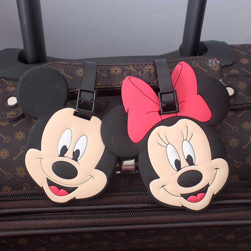Accesorios de viaje de Mikey Mouse de Disney, etiqueta de equipaje de Gel de sílice, soporte de identificación para maleta, etiqueta de embarque de equipaje, etiqueta portátil