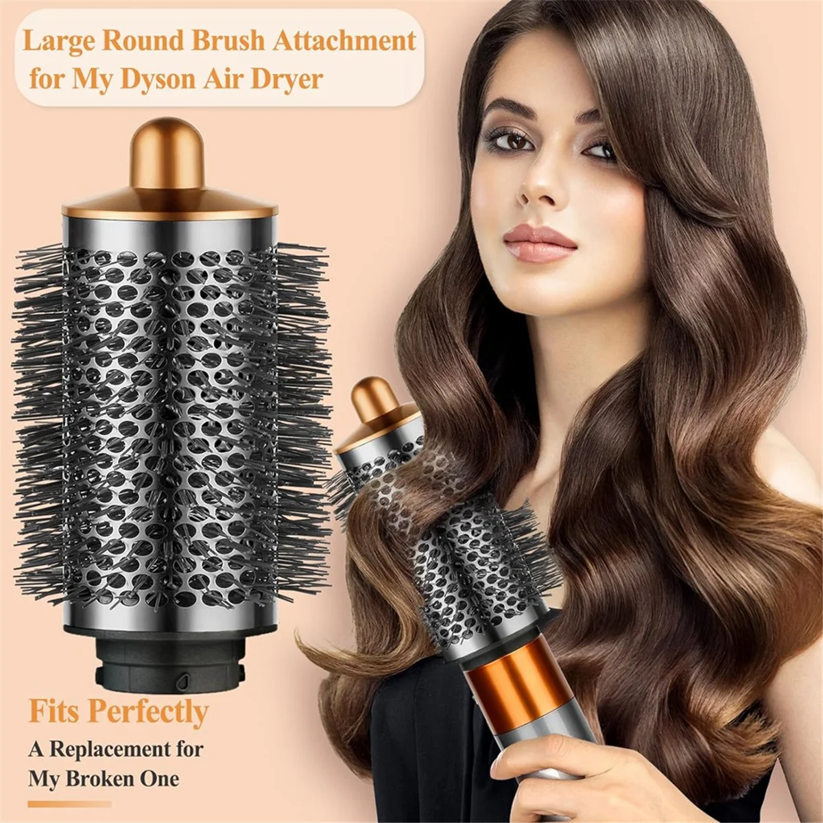 Large Round Volumizing Brush for Dyson Airwrap Attachments,Bigger Oval Round Brush , Fluff Up and Volumize for Styling AA52Q