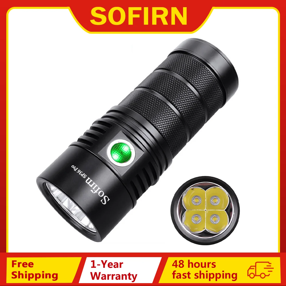 Sofirn SP36 Pro 8000 lm Leistungsstarke LED-Taschenlampe 4 * SST40 USB C wiederaufladbare 18650-Taschenlampe