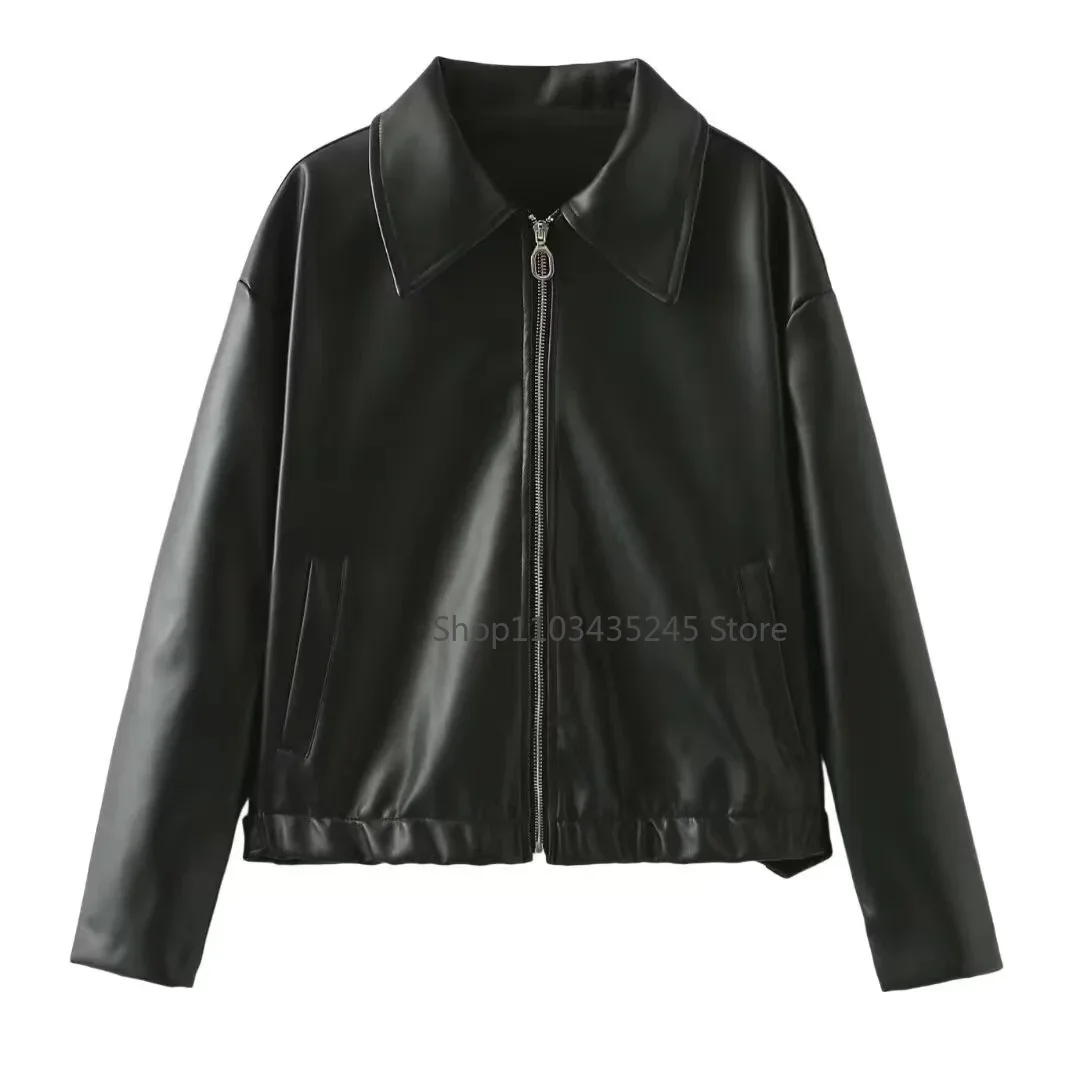 Veste en cuir pour femme, streetwear, décontracté, noir, nouvelle collection 2025